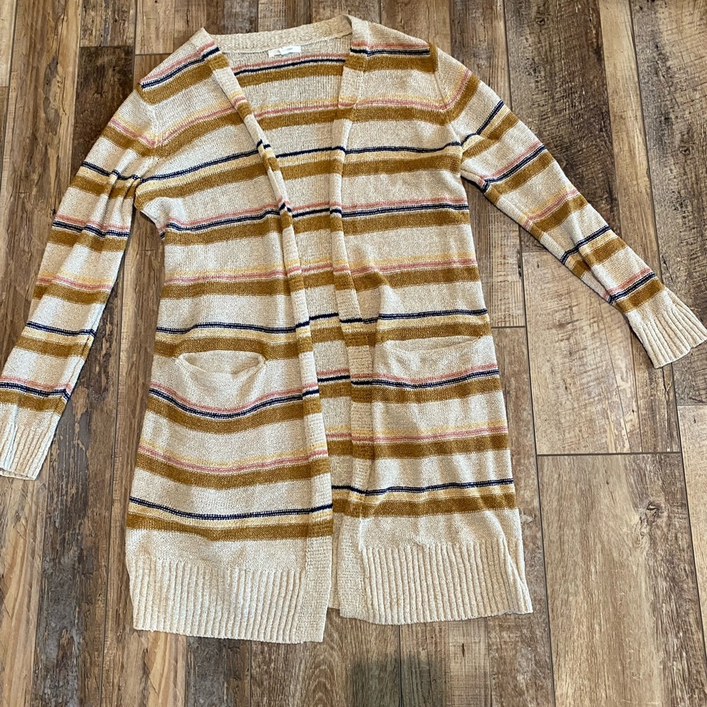 Maurices Cream and Brown Striped Cardigan
